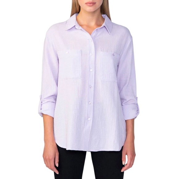 Social Standard by Sanctuary Womens Size L Lavender Gauze Button Down Shirt NWT - Picture 1 of 7